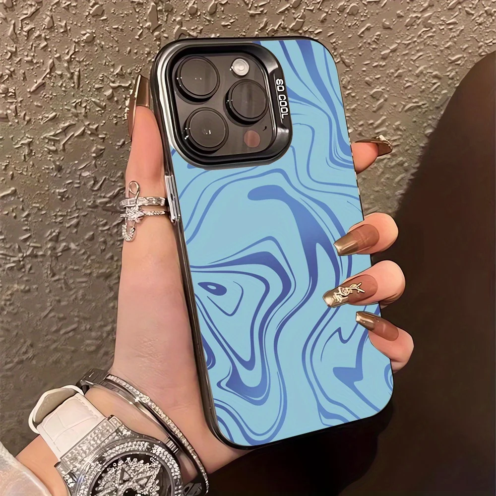 

Simple blue abstract contour line phone case for iPhone 16 15 14 13 12 11 Pro/ Max/Plus shock-proof rear cover anti-fingerprint
