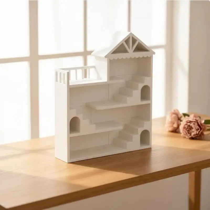 White Ins Mini House Scene Storage Rack Cute Dollhouse Display Shelf for Mini Ornament Display Desktop Small Item Holder
