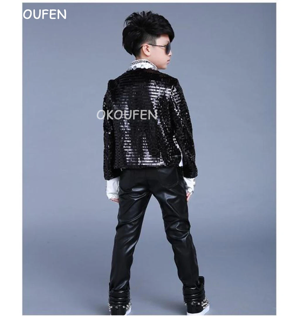 Fashion Children's drum Performance Clothing Black and White Sequin Suit Costumes Stage Party Banquet Formal Dress Set