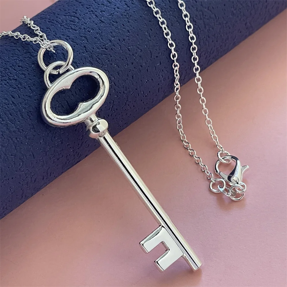 925 Silver Necklace Oval Ring Key Pendant, Suitable For Men And Women To Wear Daily