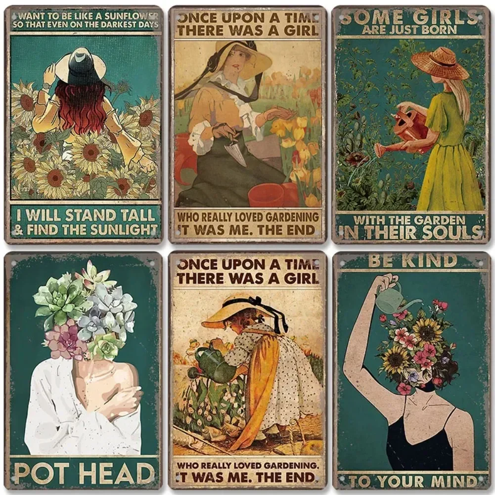 Vintage Garden Metal Tin Sign Plaque 1pc - Cat/Dog/Sunflowers/Girl Design, Ideal Wall Decor for Flower Shop/Manor/Living Room