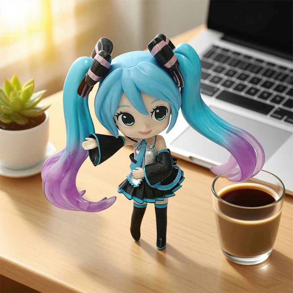 Anime New Hatsune Miku Figura Mini Personaggio Ornamenti Kawai Rosa Verde Hatsune Decorazione della scrivania di casa Giocattolo per adulti Regalo di compleanno per bambini