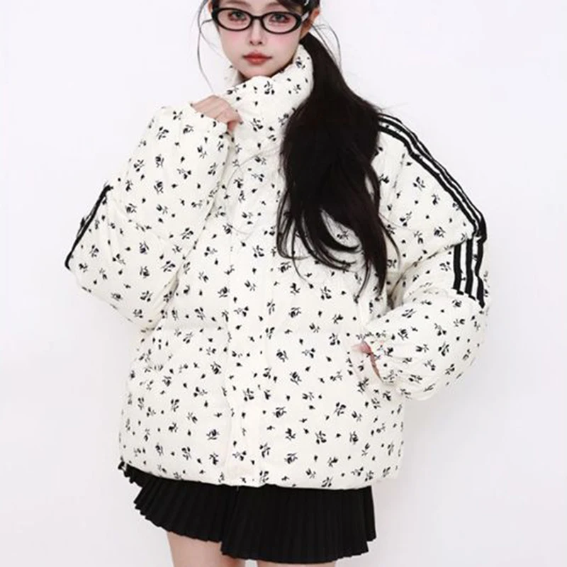 

Overcoat 2025 New Fashion Temperament Floral Prints Warm Women Quilted Cotton Coat Winter Casual Thicken Women Cotton Coat H760