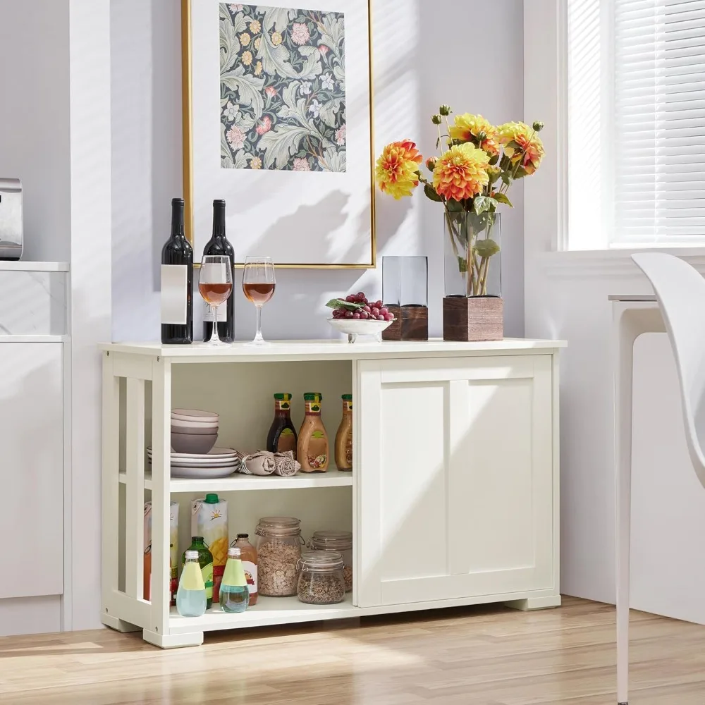 Storage Cabinet Kitchen Buffet Cabinet Sideboard with Sliding Door, Adjustable Shelf & Open Side Panels, Stackable Cupboard