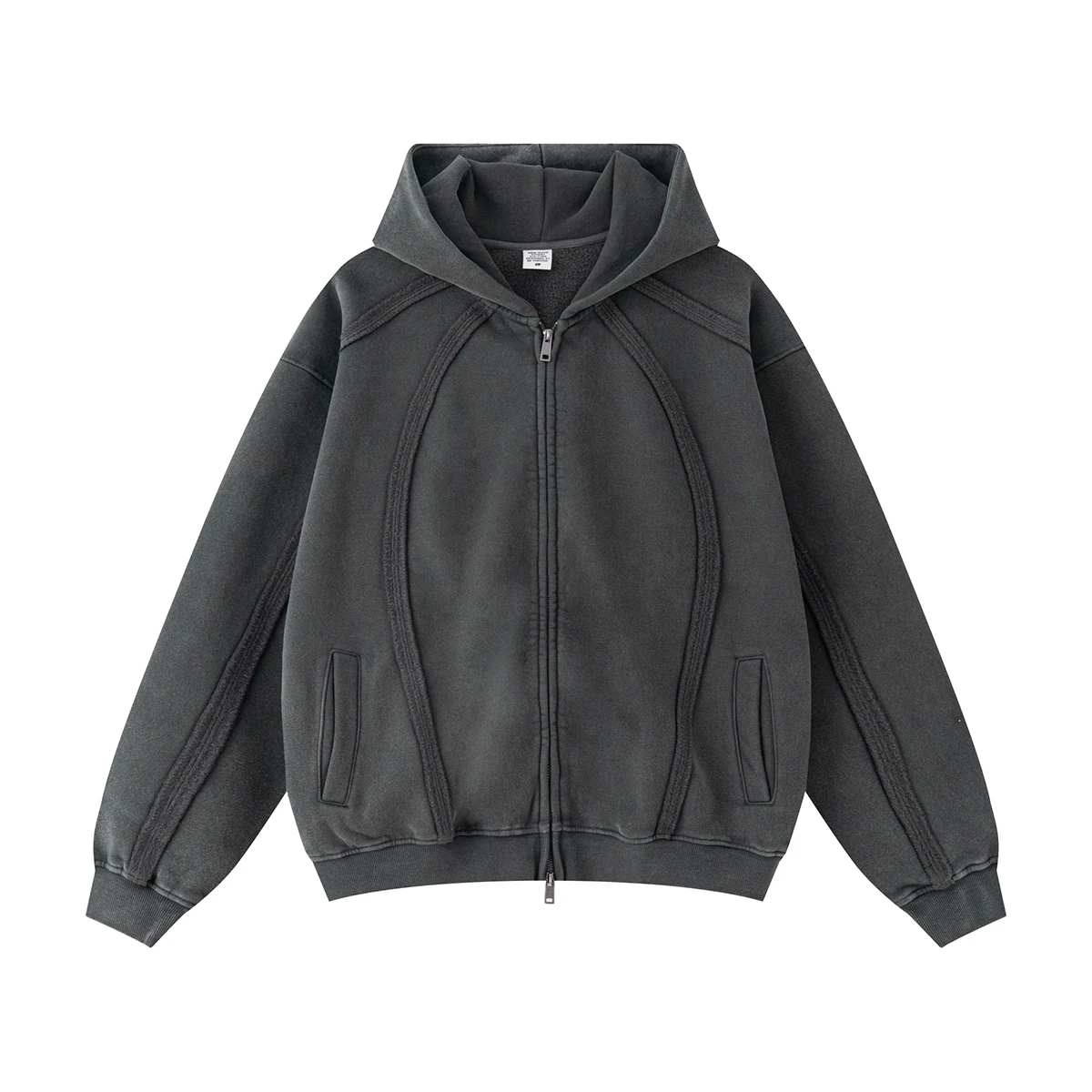 2025 Autumn and Winter Fashion Vintage Wax Printed Fleece Zip Up Sweatshirt Men's Plus Velvet Distressed Zippered Hoodie Coats