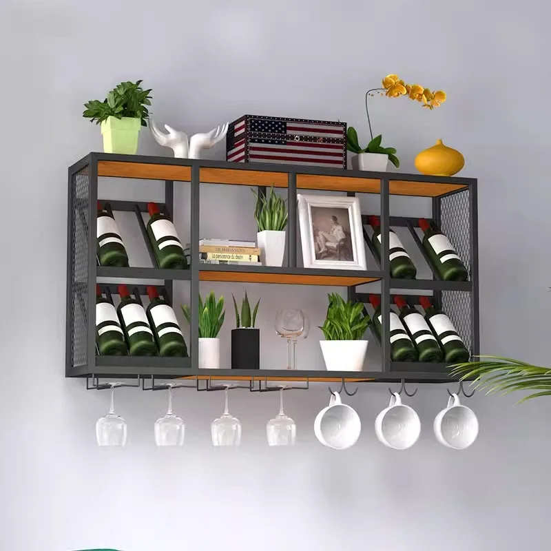 

Wrought iron wall rack, red wine glass rack, industrial style bar counter, wall-mounted wine cabinet, home creative hanging wine
