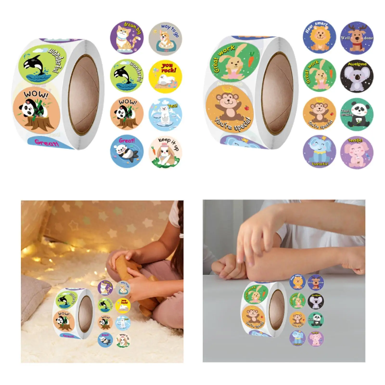 500Pcs Round Animal Stickers Decoration Stickers Birthday Gift Removable 1'' Reward Stickers Stickers Roll for Children Home