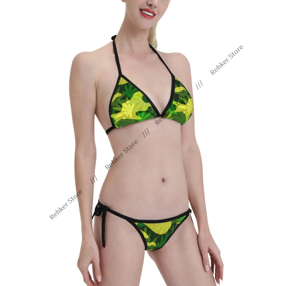 Biquíni sexy feminino maiô de duas peças roupa de banho Marijuana beachwear