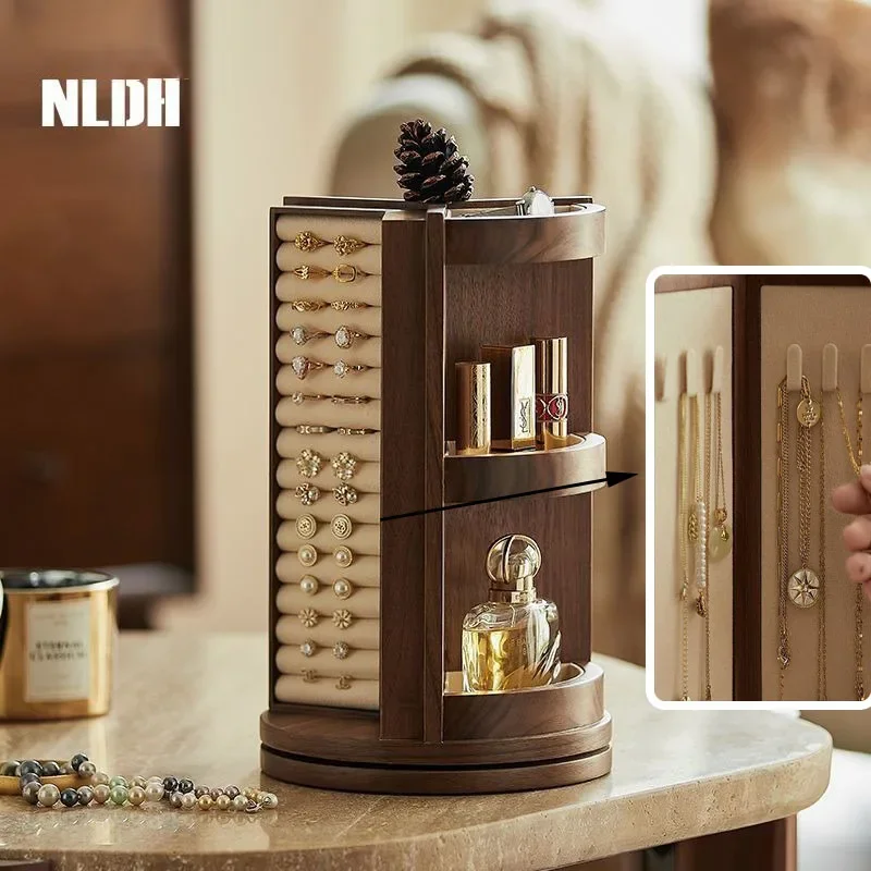 Luxury Retro Jewelry Box Wood Rotating Jewelry Storage Box Vertical Organizer Multi Functional Surprise Gift for Women Packaging