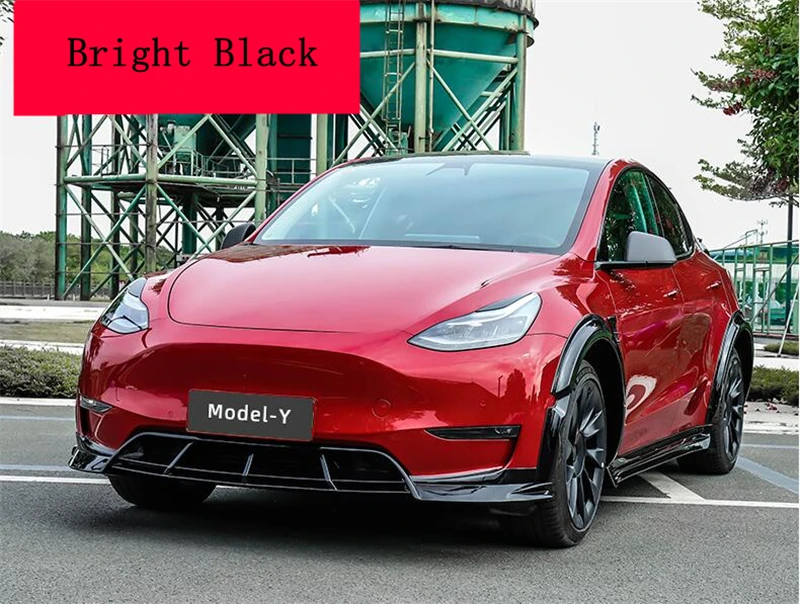 For Tesla Model Y 2020-2023 ABS Forging Carbon Bright Black Front Lip Rear Diffuser Body Side Skirt Wheel Eyebrow Kit Spoiler