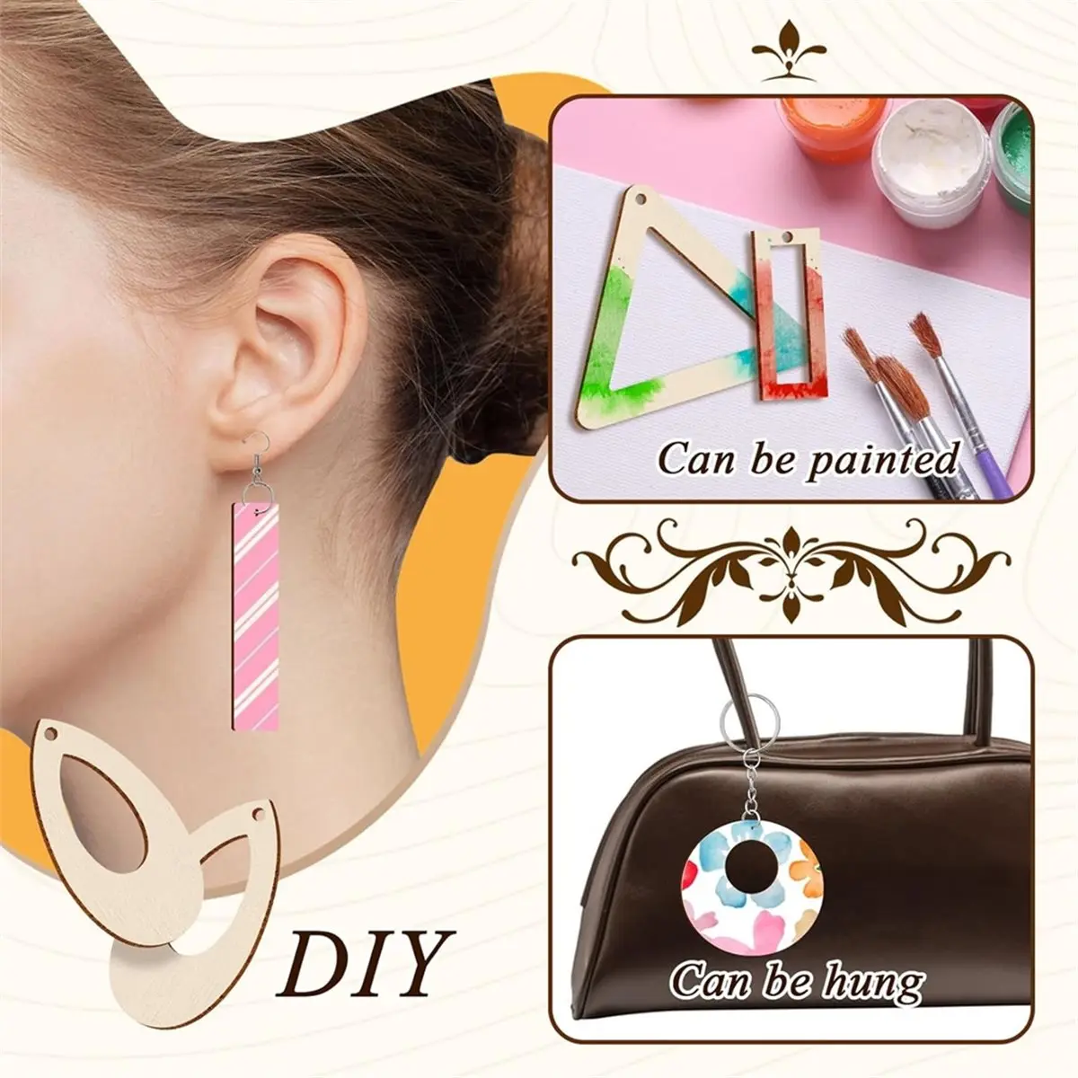 280 Pcs Unfinished Wooden Earrings Blanks Teardrop/Circle/Triangle/Rectangle Shapes Wood Charms Earrings Pendants