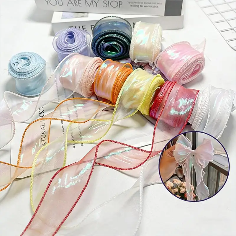 Fishtail Organza Ribbon 4cm Reflective Iridescent Wavy Edge Ribbon For For Flower Bouquet Gifts Packaging Wedding Decorations