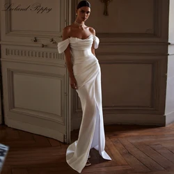 Lceland Poppy Off the Shoulder Mermaid Satin Wedding Dresses 2024 Pleated Beaded Floor Length Bridal Gowns with Slit