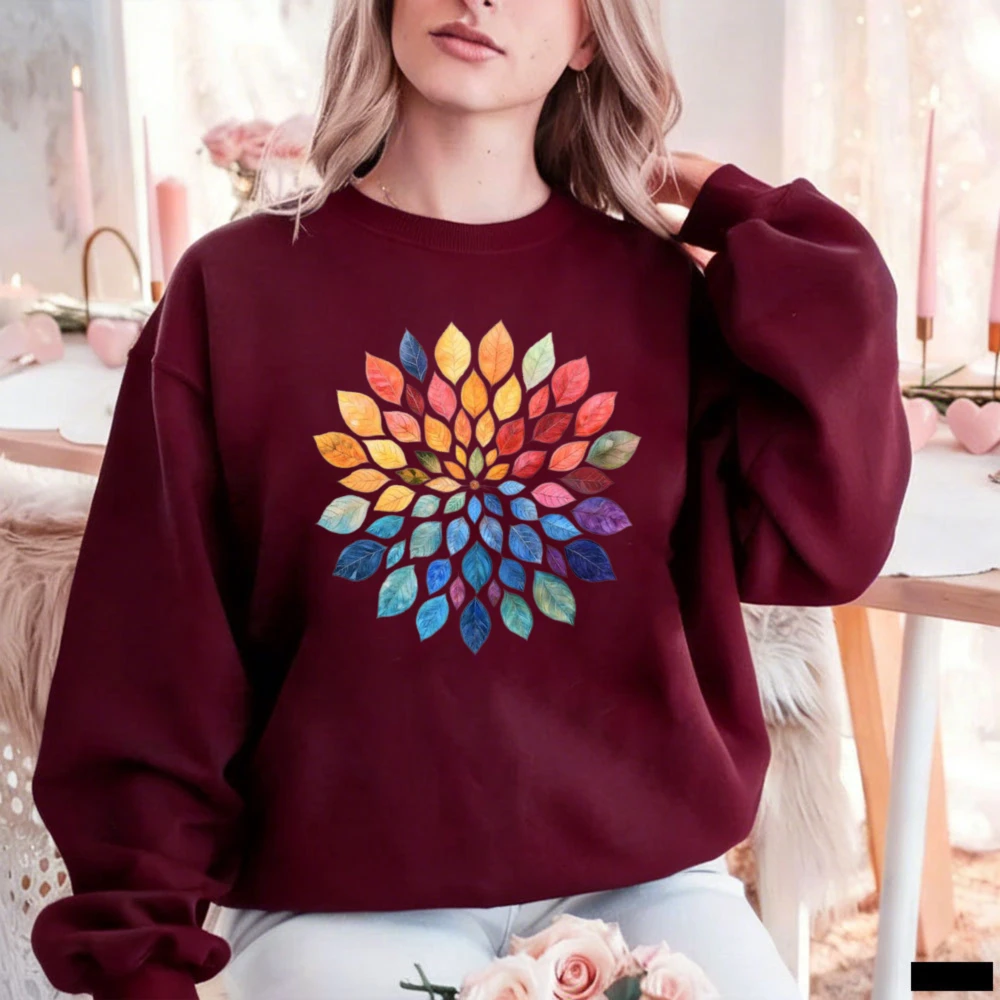 

Термохуди с длинным рукавом для взрослых: модный универсальный пуловер с цветочными мандалами и акварельными листьями для йоги, осенне-зимний