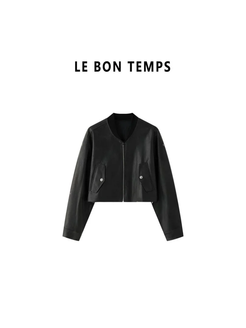 Jaqueta de Couro Retro Streetwear LE BON TEMPS, Casaco Casual de Ajuste Solto em Couro PU com Zíper, Aconchegante para Mulheres Jovens