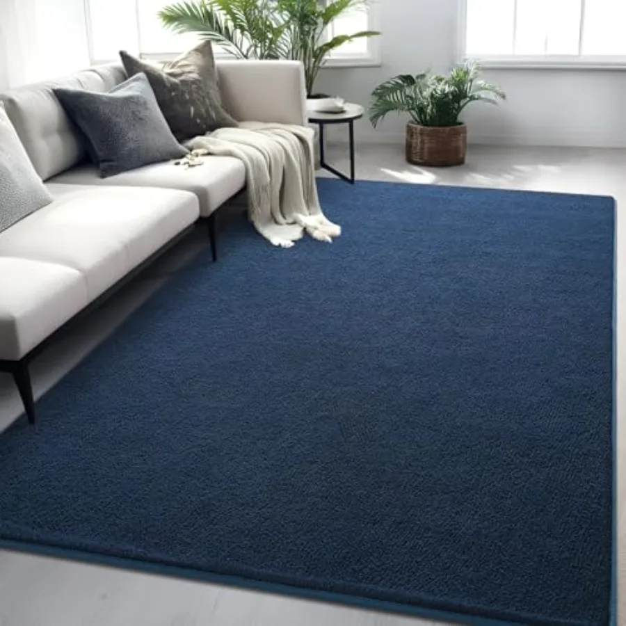

Living room and bedroom rugs, 6x9 ft navy blue washable memory foam indoor carpet, modern minimalist non-slip design for boys,