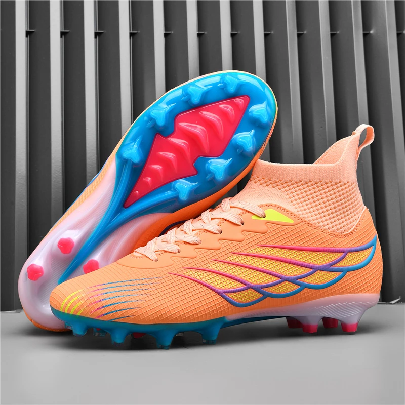 

High Top Mens Soccer Shoes Outdoor Man Society Soccer Cleats Non-slip Trainers Football Field Boots Men chuteira de futsal