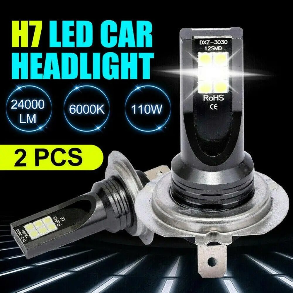 

2x H7 110W 24000LM LED Car Headlight Conversion Globes Bulb Beam Cool White DC9-32V 6000K Fog Light Car Replacement Bulb