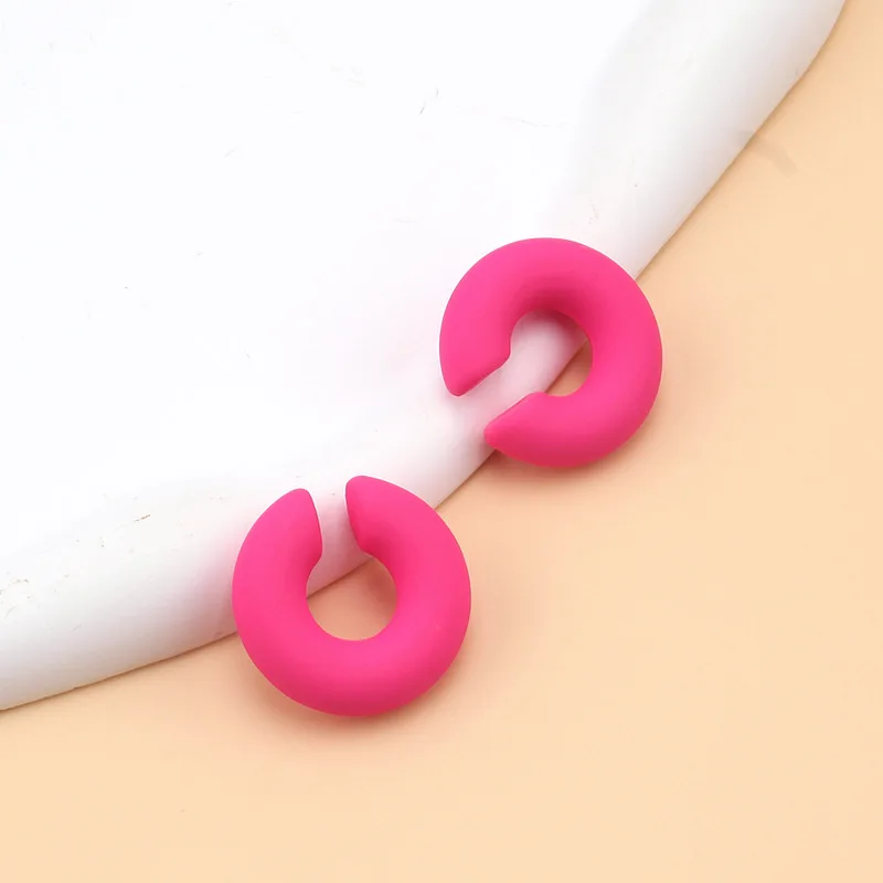 1 Paar Bonbon farbe runde Acryl Ohrclip Ohrringe für Frauen Mode einfache einfarbige Manschette C-förmigen Ohrring weiblichen Schmuck – Detail 11