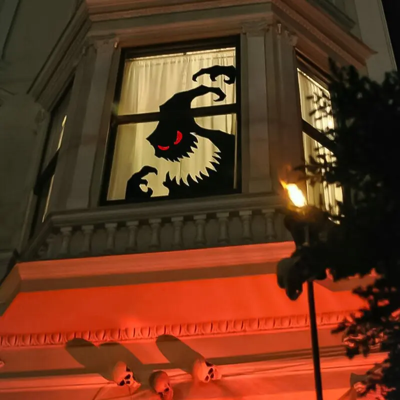 Decorazione di Halloween adesivi per porte della stanza decorazioni per finestre scheletro zucca a mano fai da te diavolo cappello da strega adesivi