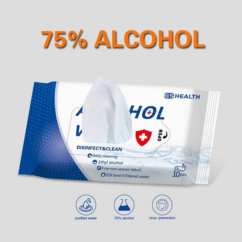75% 소독 알코올 물티슈 일회용 면 손수건 피부 세정 박테리아 소독 알코올 물티슈 청소 도구용