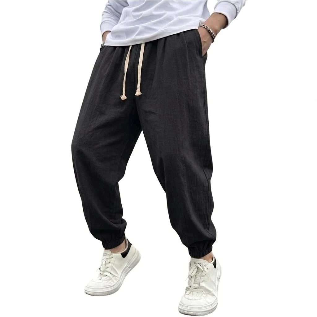 Korean Harem Pants Linen Pants Men Solid Color Yoga Sweatpants Sport Male Casual Cotton Trousers Gym Man Baggy Work Pant Hiking