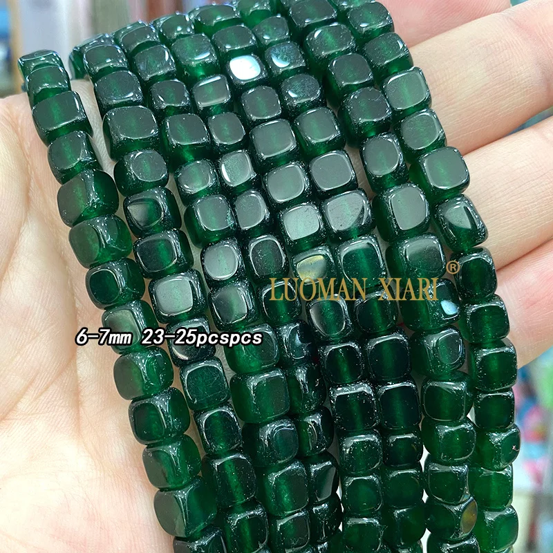 Natural Chalcedony Emerald Green Stone Faceted Round Square Oval Loose Spacer Beads for Jewelry Making Diy Bracelet Accessories
