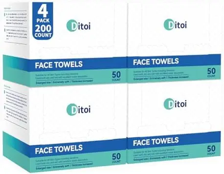 

Ditoi XL Disposable Face Towels - 200 Count Soft Cotton Cleansing Cloths for Sensitive Skin & Makeup Removal