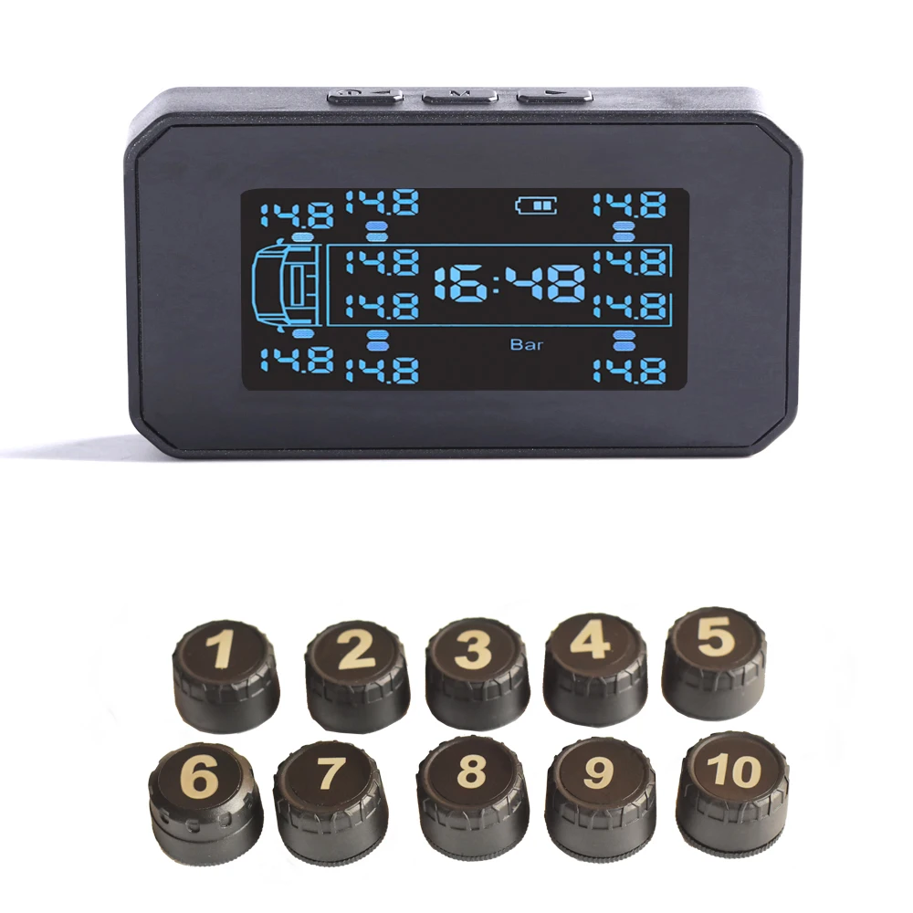 

High-Efficiency 10-Wheel TPMS System External Sensors And Repeater For Truck Tire Gauges