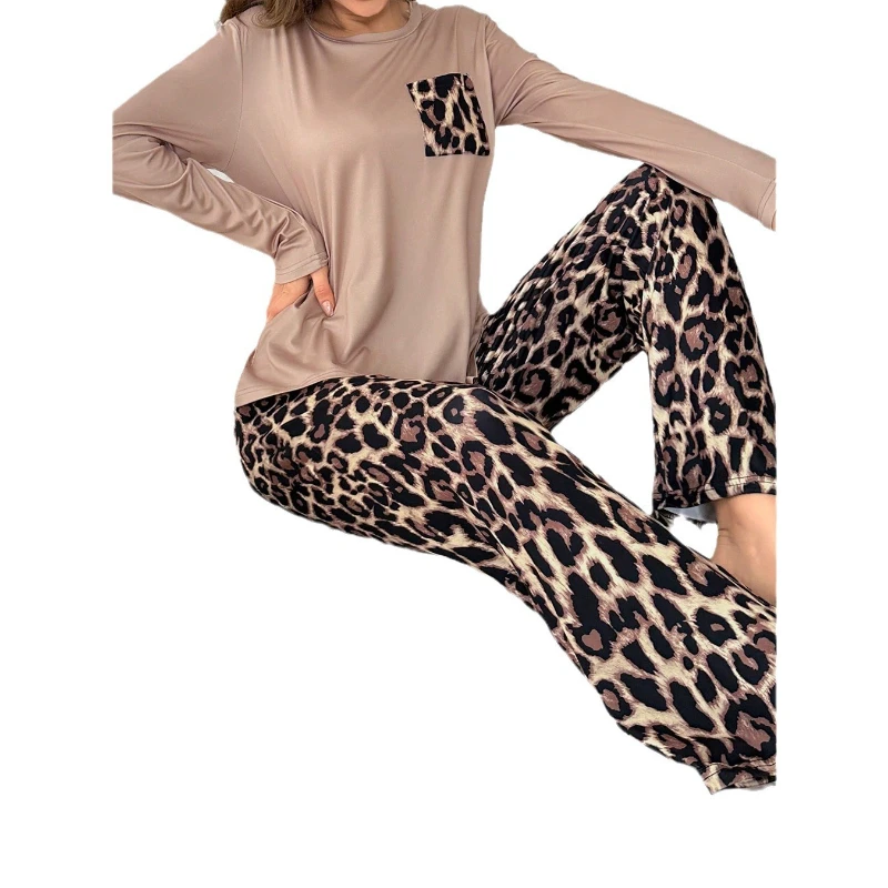 جديد سيدة المتسكعون العصرية الحيوان طباعة طويلة الأكمام منامة مجموعات قسط ملابس منزلية غير رسمية 2 قطعة قيعان ربيع الخريف