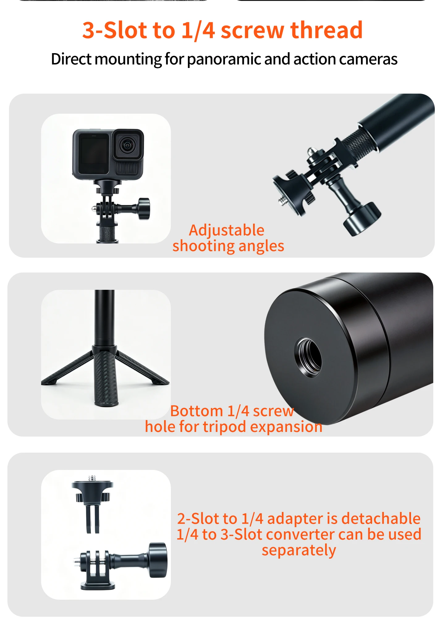 6-teiliger ausziehbarer 0,7m unsichtbarer Selfie-Stick, Panorama-Kamera-Aluminium-Monopod für Insta360 X6 X5 GoPro Max DJI Osmo 360 II – Detail 6