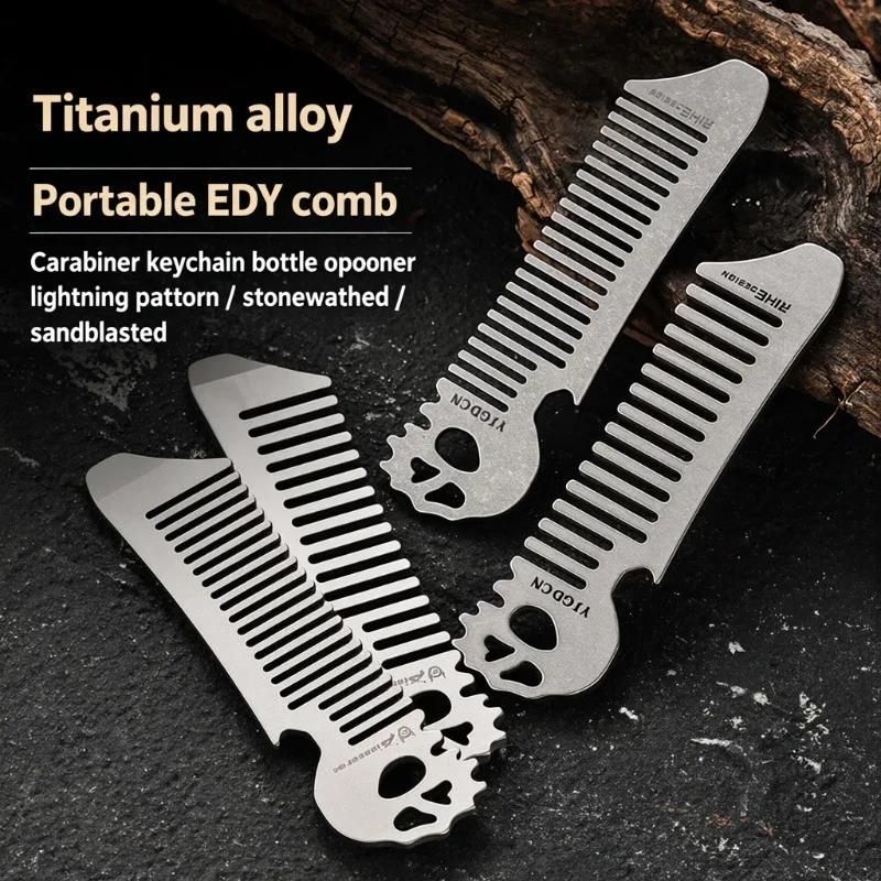Titanium Alloy Pocket Comb Integrated Beverage Cap Lifter Compact EDC Grooming Gadget for Camping Travel Daily Hair Styling