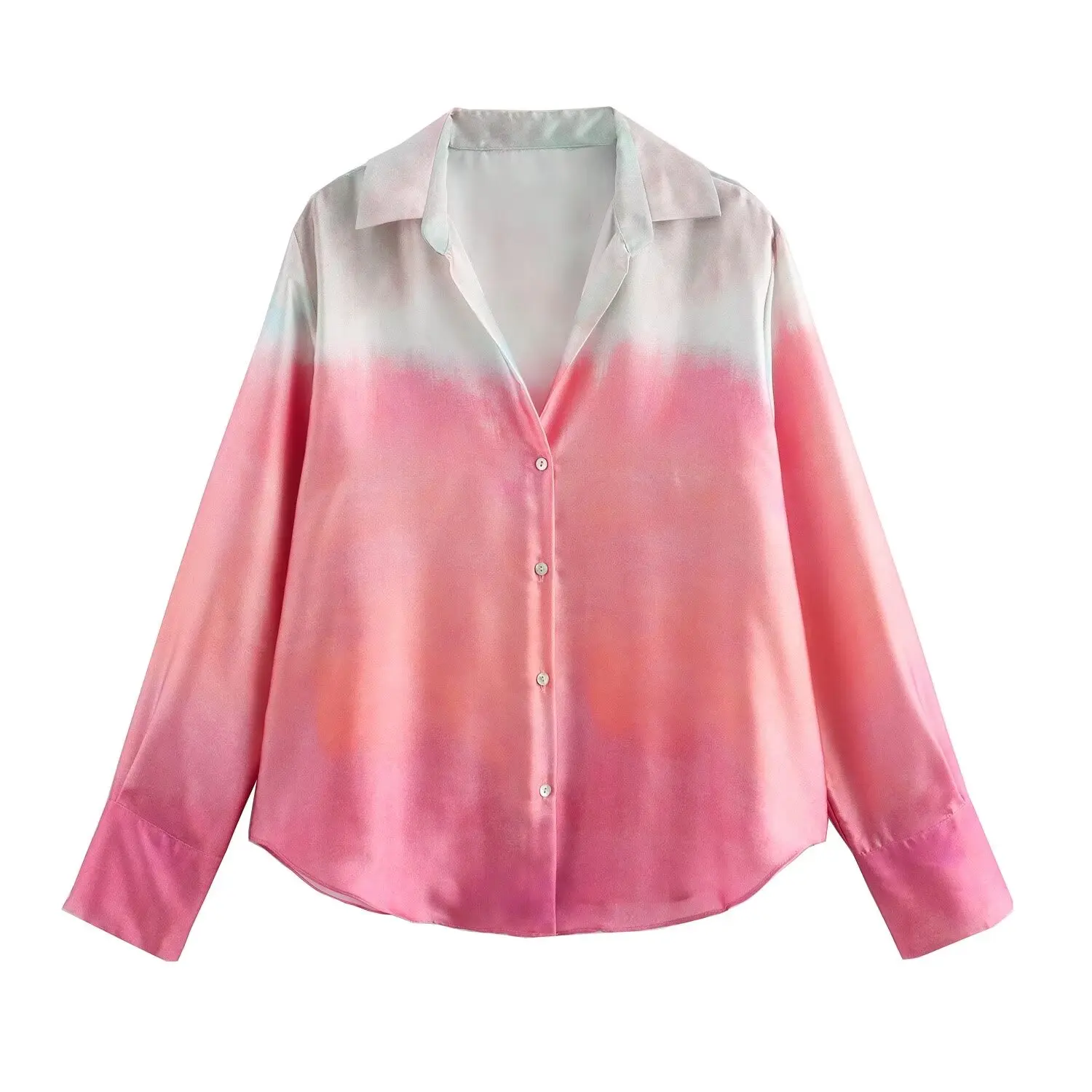 

HH TRAF Woman's Gradient Shirts Tie Dye Turn-Down Collar Long Sleeves Single Breasted Summer Blouse Woman Trendy 2 Color