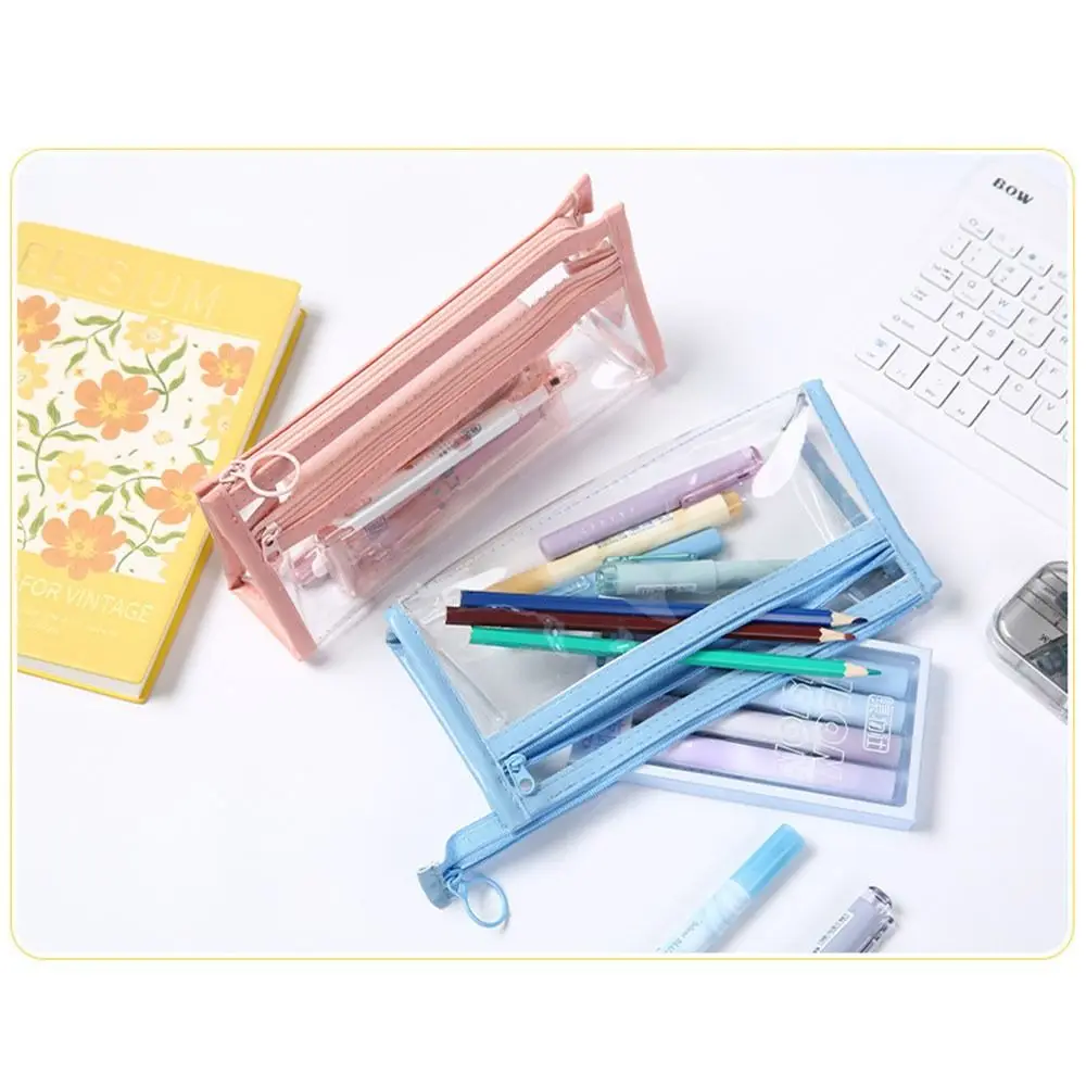 Multifunktionale PVC-Stifttasche, wasserdicht, doppellagig, Federmäppchen, transparent, großes Fassungsvermögen, Schreibwaren-Organizer, Geschenk