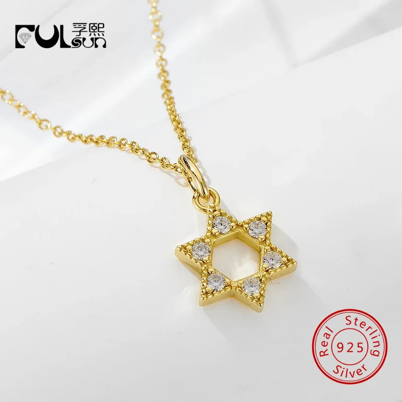 925 Sterling Silver 14K Gold/Rhodium Plated Hollow Star of David Zircon Pendant Necklace Women Dainty Fine Jewelry