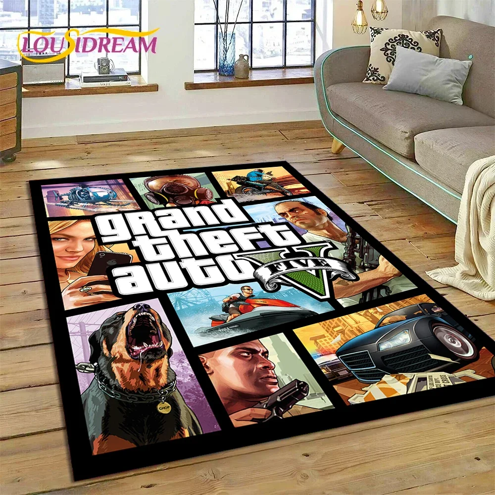 Alfombra de Juego 3D GTA Grand Theft Auto para Dormitorio, Sala de Estar, Decoración del Hogar, Alfombra Grande para Niños