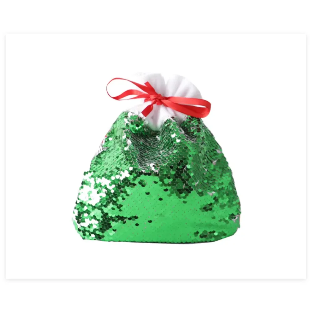 10pcs Magic Sequin Drawstring Sublimation Blank Bags Christmas DIY Logo Heat Transfer Print Xmas Decorations Lucky Gift Bag