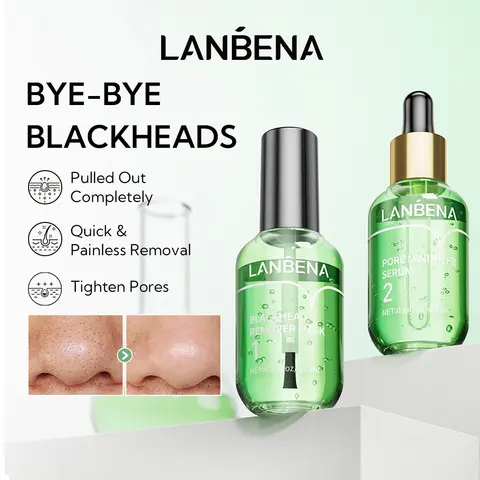 LANBENA Blackhead Remover Mask + Shrinks Pore Serum (Step 1+Step 2) Facial Acne Treatment 17ml