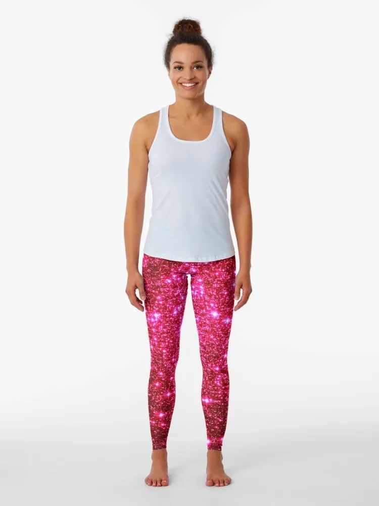 Galaxy Sparkle Stars Hot Pink Leggings Women's sportswear push up fitness leggins push up woman Womens Leggings