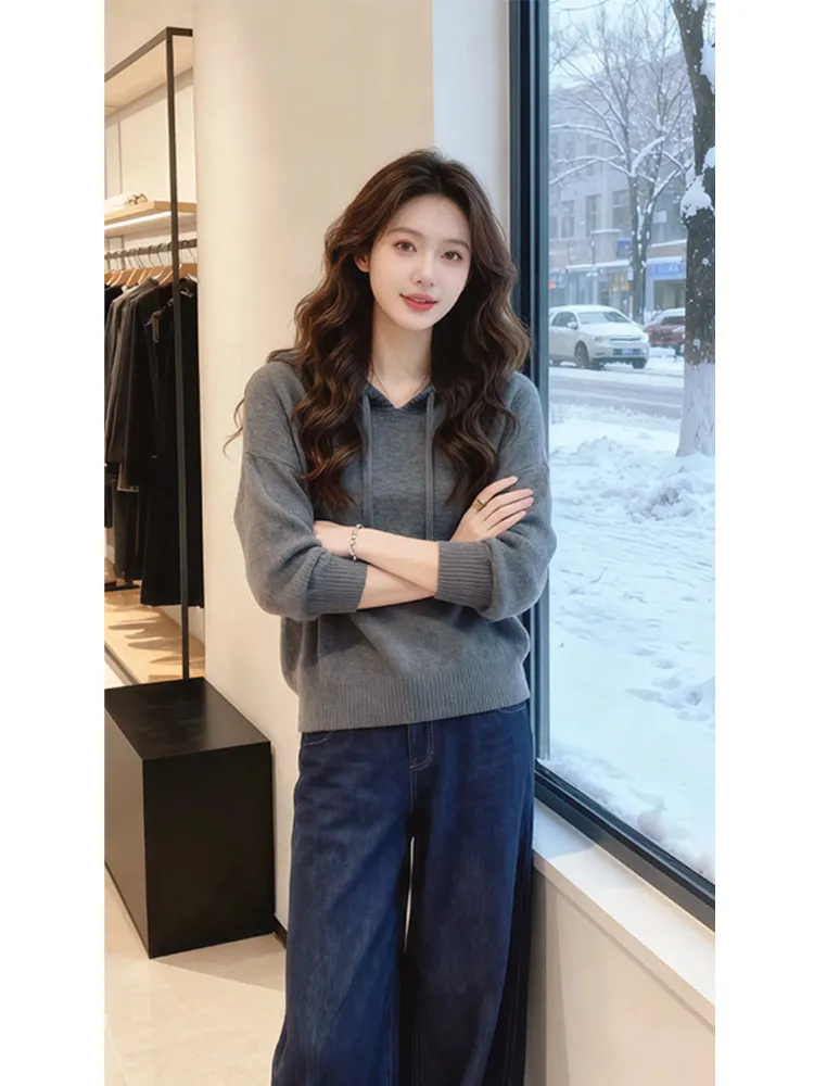 

Retro Hong Kong Sle Long Sve Knitted Sweater Women's Loose Slimming Hoodie Winter New Arrival Comfortable Breathable