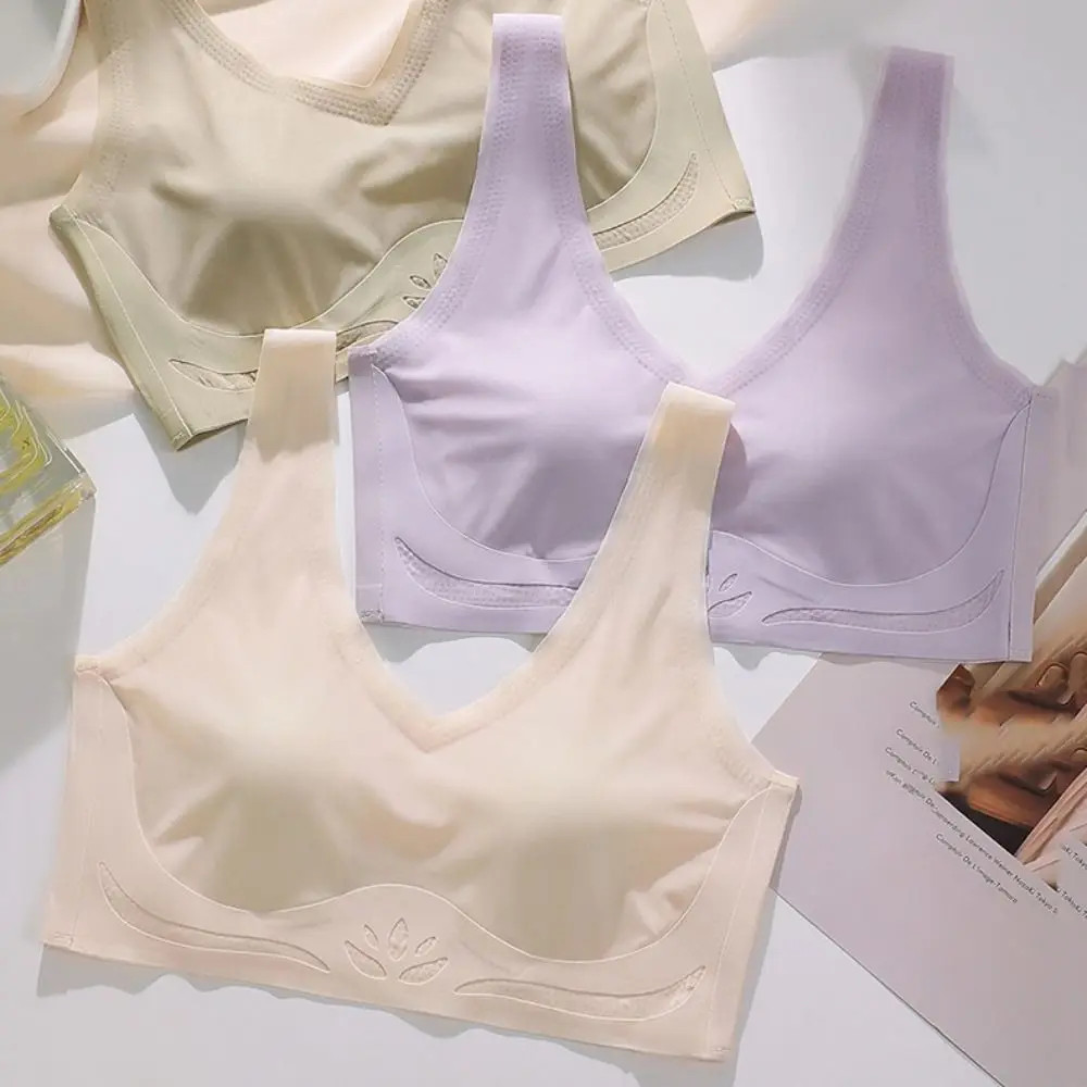 Moda gelo seda sem fio profundo v sutiã close-fitting push up sutiã para mulheres copo fino roupa interior meninas sutiã sem costura yoga