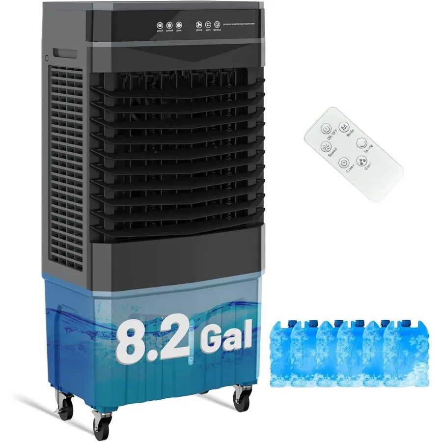2800 CFM Evaporative Air Cooler with Remote Control for Indoor and Outdoor Use 8.2 Gallon Portable Swamp Cooler with 12-Hour Ti