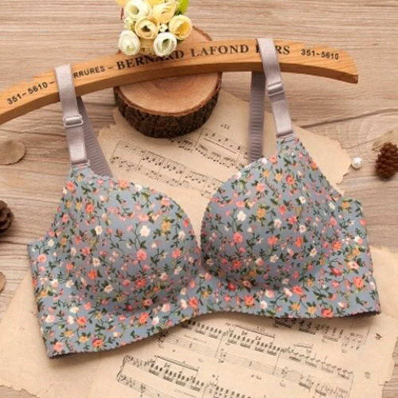 Sexy Women Bra Printed Bra Seamless Push Up Bra Wireless Gathering Thin Bra Women Close-fitting Bra Ropa Interior Sexi  Mujer