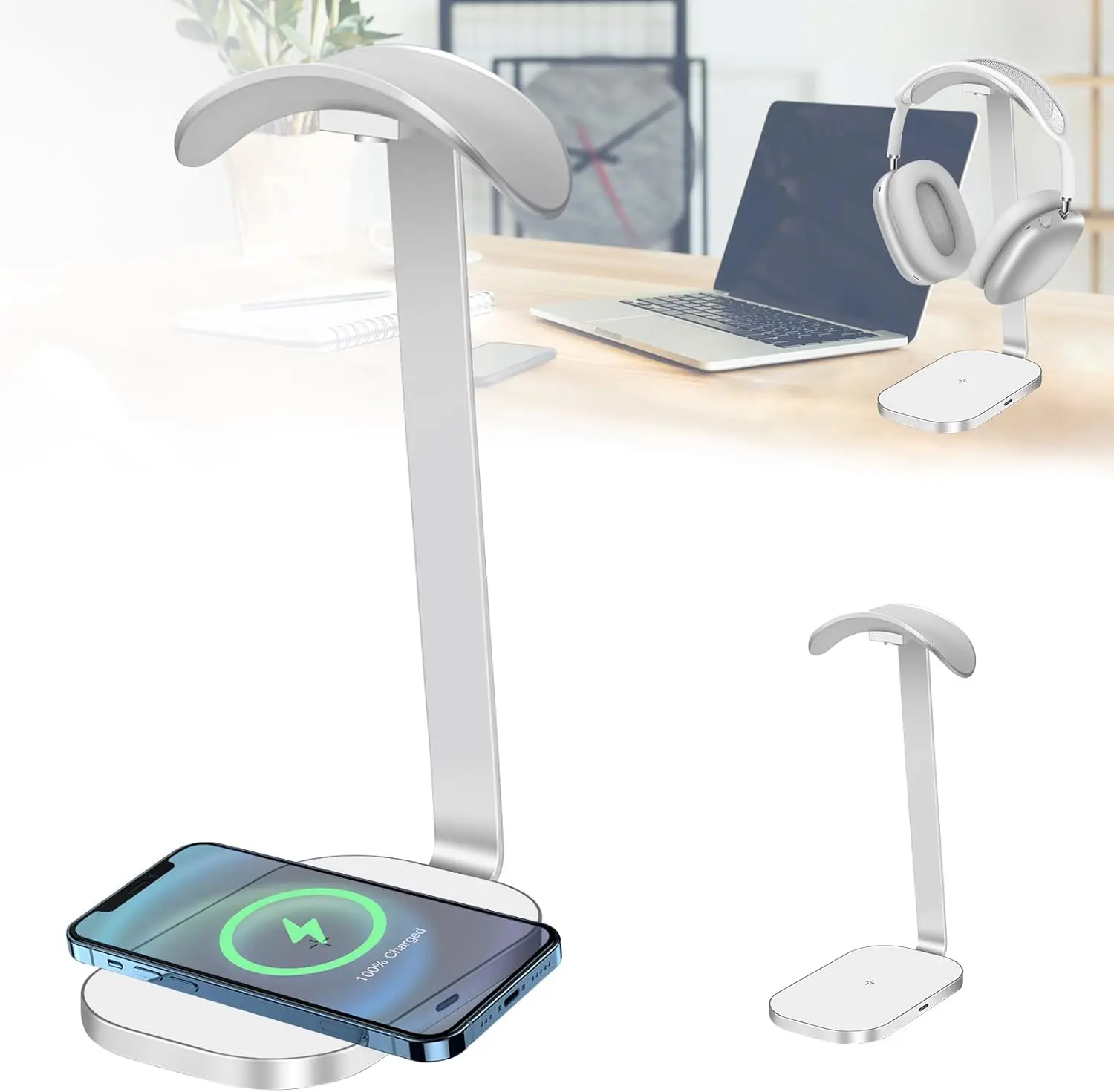 15W Wireless Charging Bluetooth Headphone Stand Wireless Charger Headphone Stand Headphone Mount Metal Headphone Storage Rack