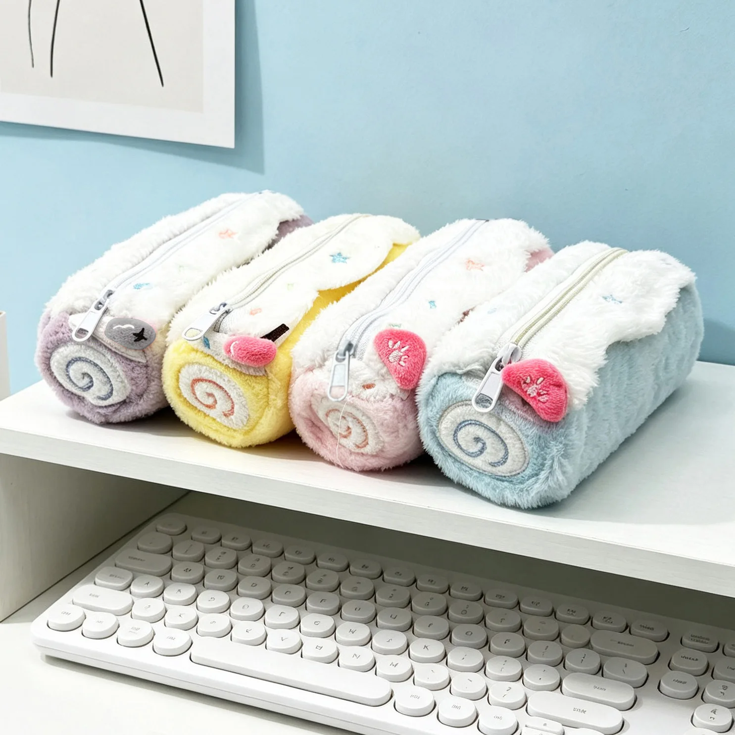 Cute Kawaii Swiss Roll Cake Plush Pencil Case Large Capacity Storage Zipper Pouch Cosmetic Bag for Girls Student Desk Gift