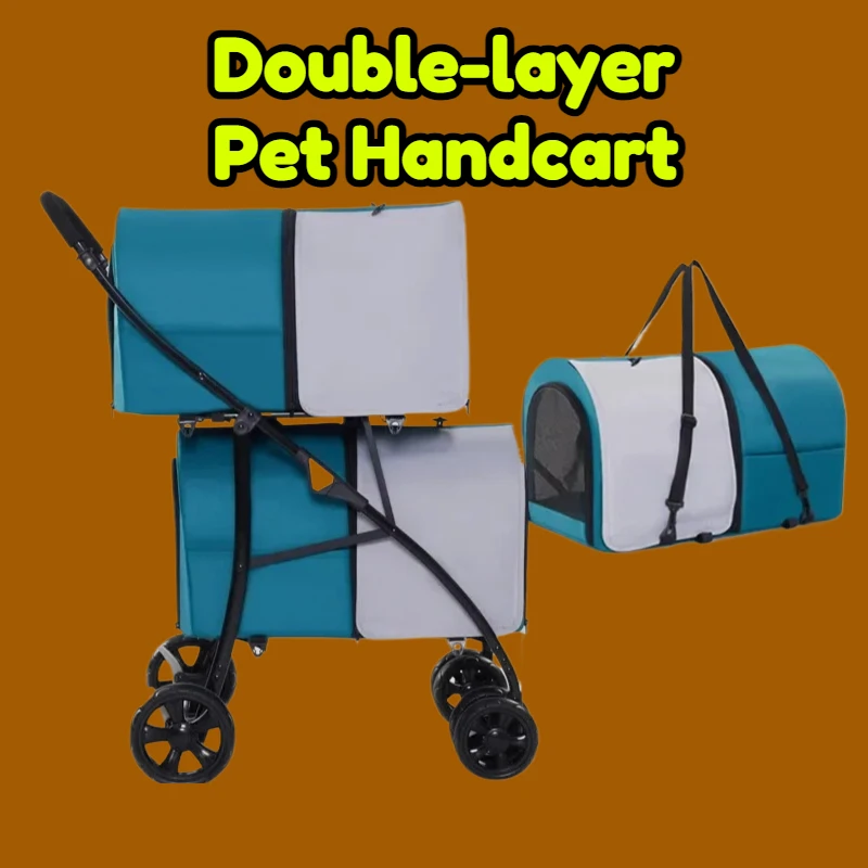 

2026 New Double-layer Pet Handcart for Cats and Dogs, Large Space, Lightweight & Easy to Fold, High-quality Outdoor Use