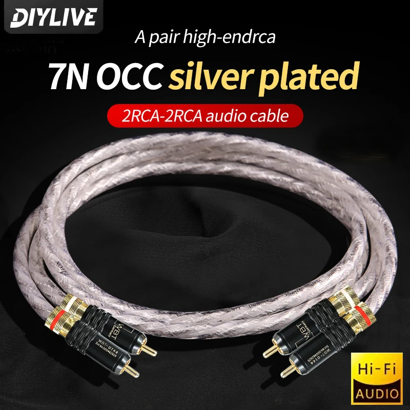 DIYLIVE Hi-End 7N OCC Cable de Audio 2RCA Chapado en plata Cable Cable de Audio HIFI 2RCA a 2RCA con Cable de enchufe WBT RCA