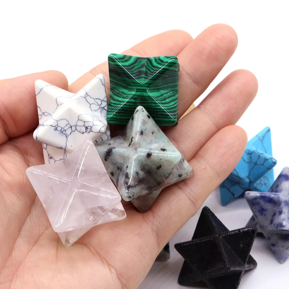 25mm Merkaba Star Stone Carving Natural Healing Crystal Quartz Jade Jasper Energy Craft Home Decoration For Altar Wholesale Gift