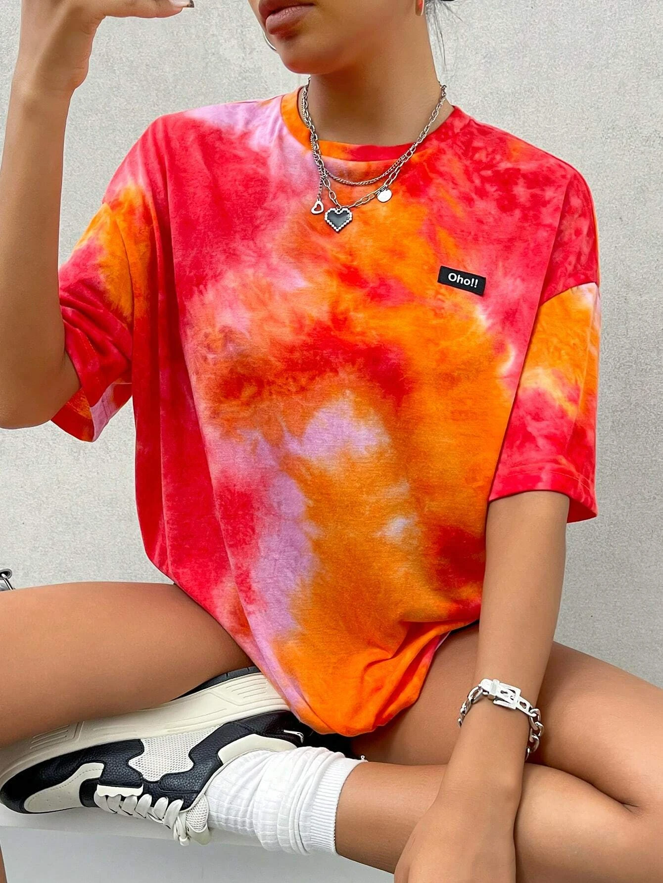 Summer Women TShirt Tie Dye Letters Drooping Shoulders Oversize Loose Short Sleeve Harajuku Y2k Casual Streetwear Women Clothing