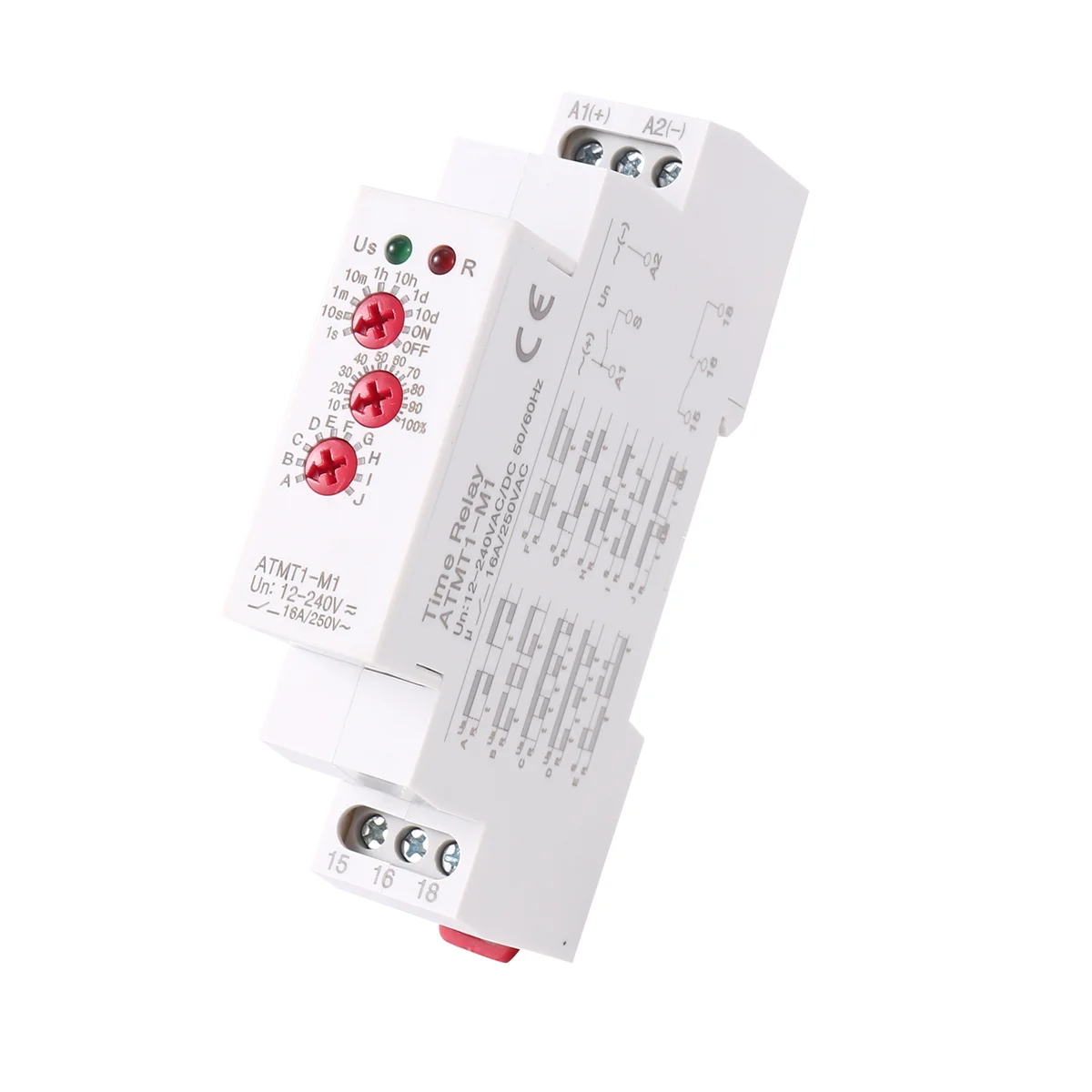 12-240VAC/DC Din Rail Type Time Delay Relay 16A/250VAC Multifunction Timer Relay with 10 Function Choices, ATMT1-M1